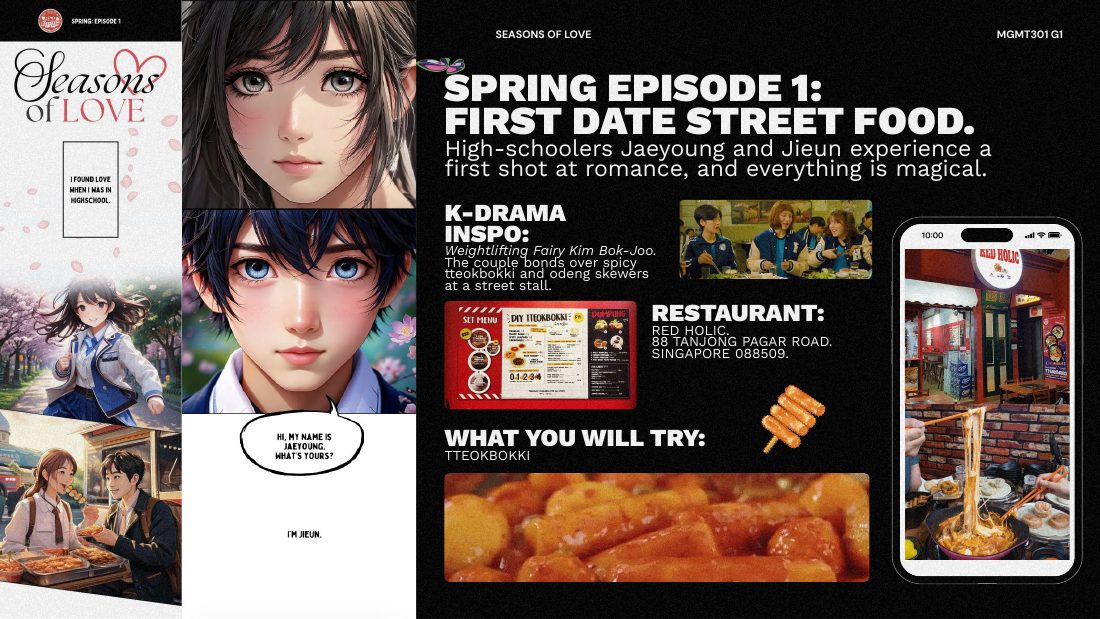 Spring episode one: first date street food, with AI-generated anime panels