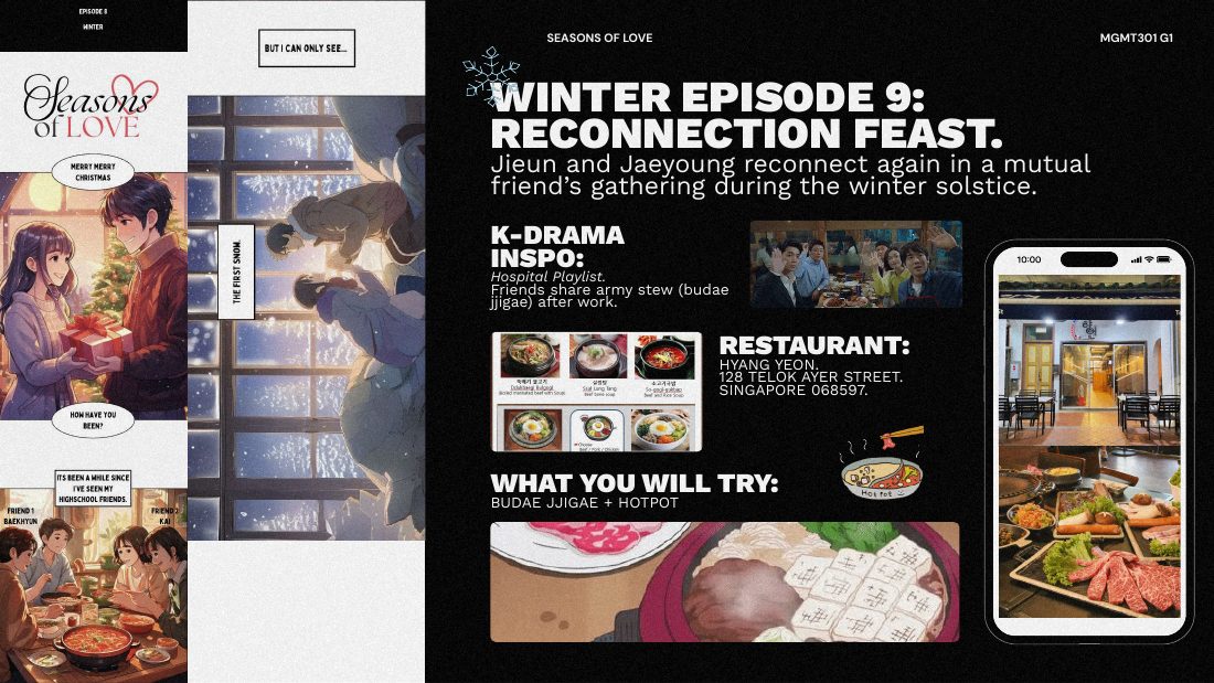 Winter episode: reconnection feast, with AI-generated anime panels